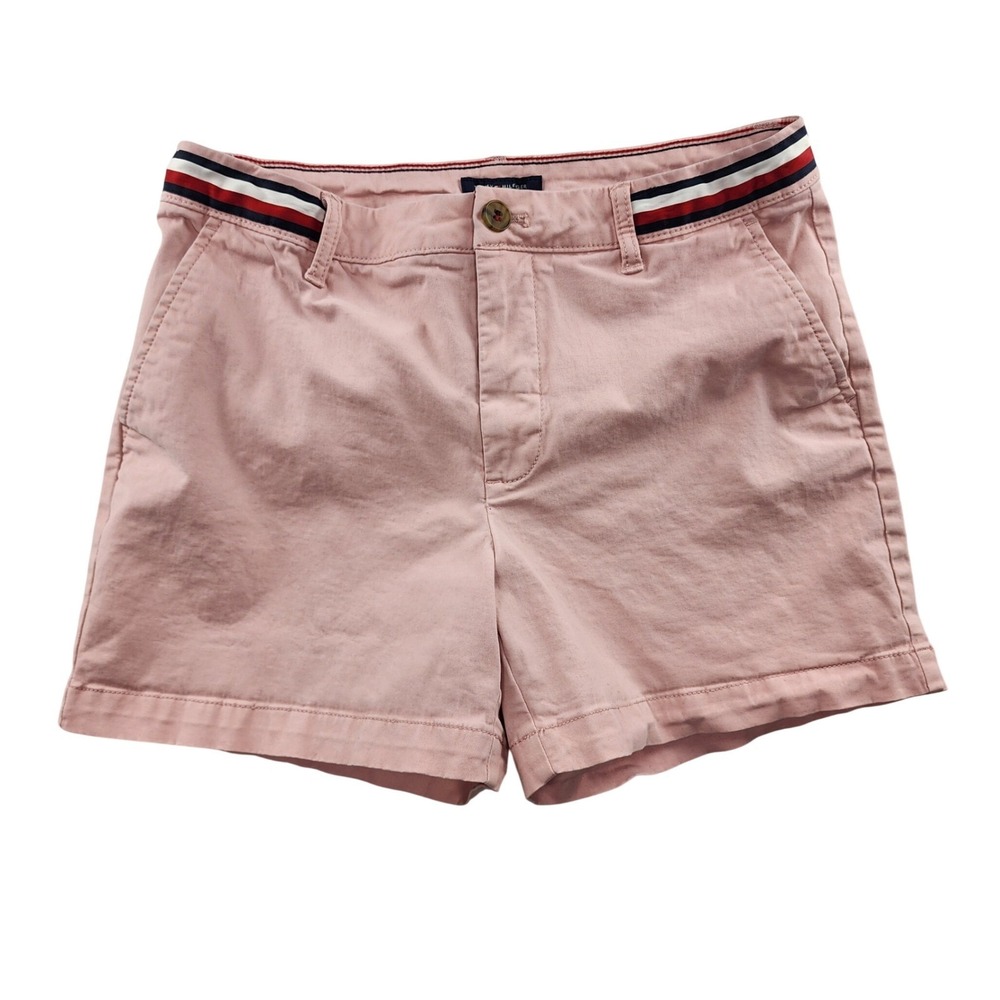 Tommy Hilfiger Chino Shorts Womens 6 Pink Classic‎ Stretch Cotton Ribbon Trim